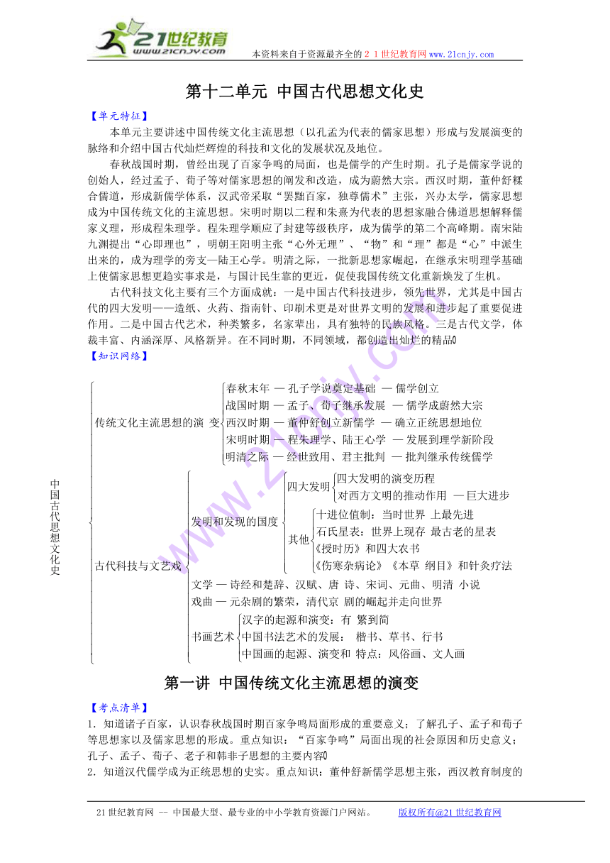 2010届高三历史一轮复习必备精品：中国传统文化主流思想的演变