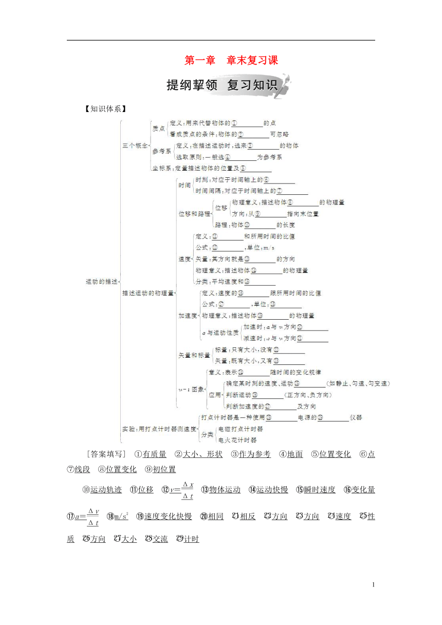 2018_2019学年高中物理第一章运动的描述章末复习课学案新人教版必修1