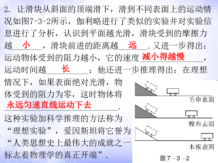 2018-2019学年八年级物理下册沪粤版课件：7.3　探究物体不受力时怎样运动 共24张PPT