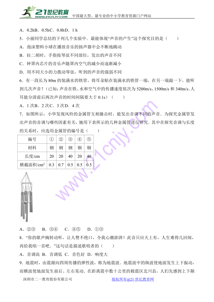 2017-2018学年初中物理8年级（上）期末模拟试题（五）(试卷+答案)