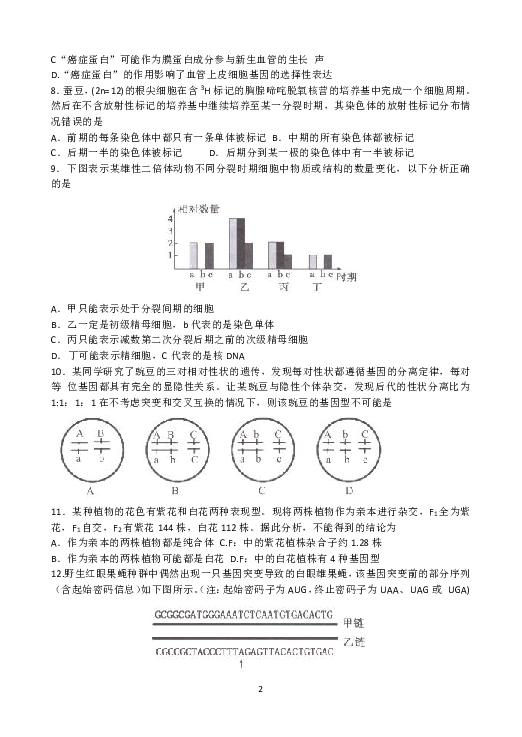 安徽省合肥市2019届高三第一次教学质量检测生物试题