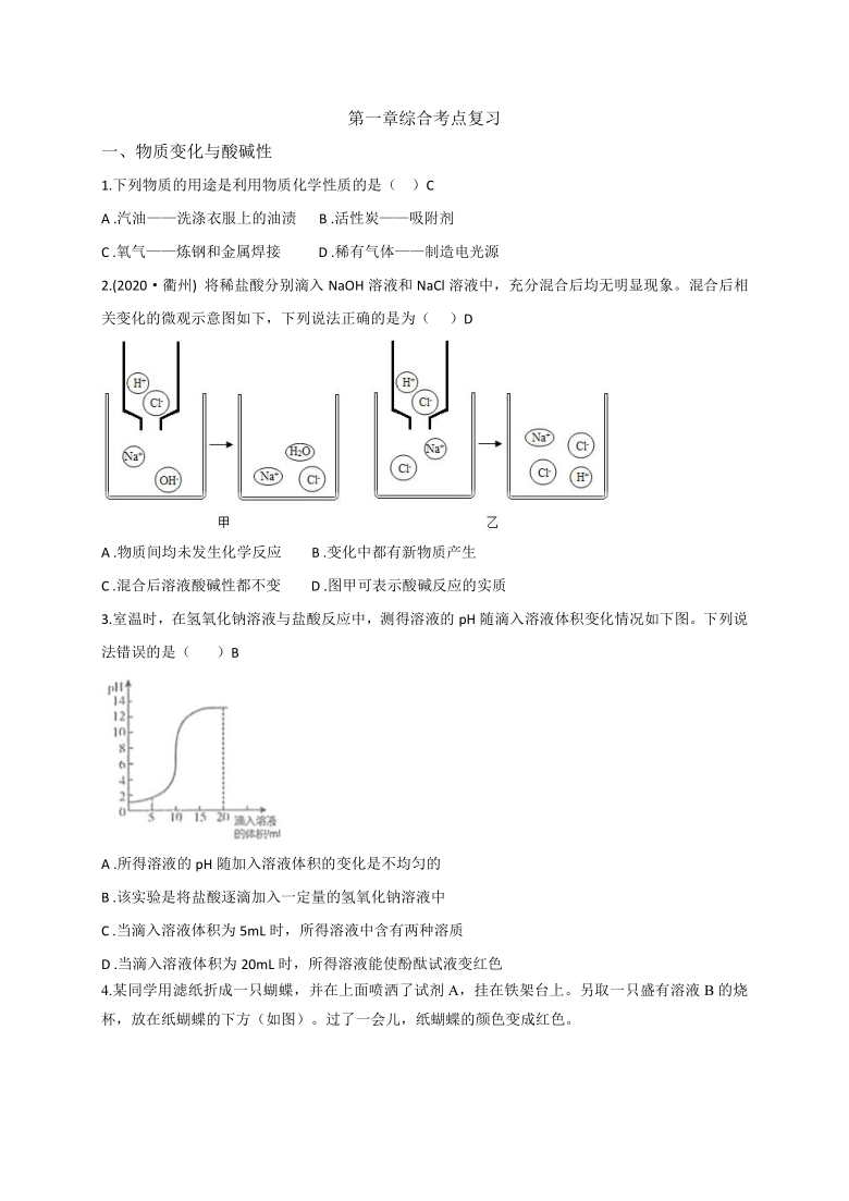 浙教版科學九上 第一章 物質及其變化 綜合考點複習 複習講義(機構)