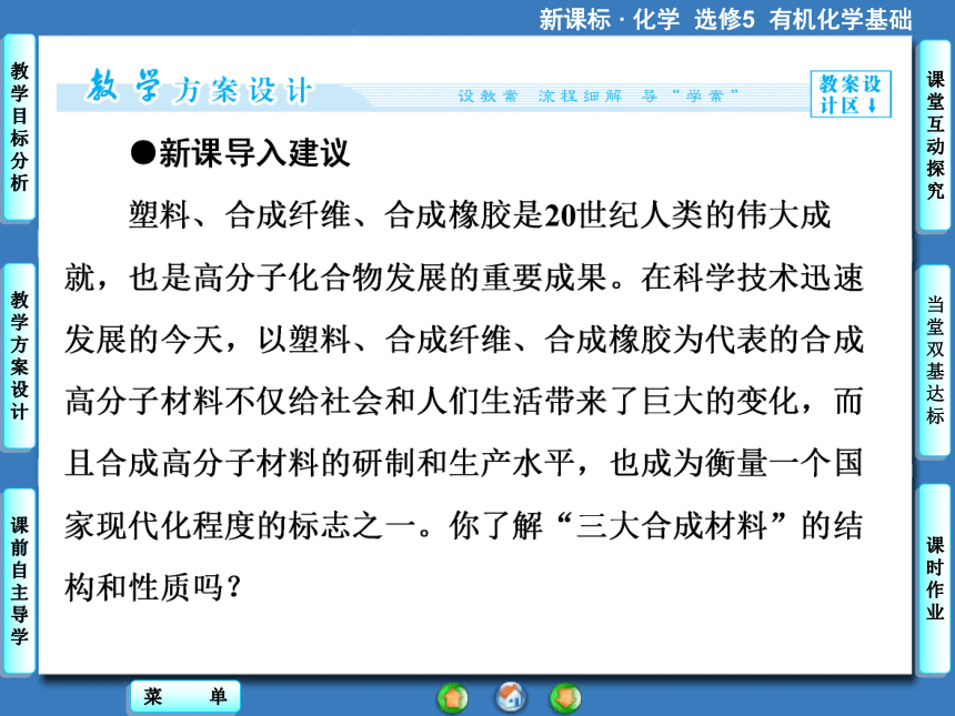 【课堂新坐标】（教师用书独具）2014年高中化学选修五课件【教学目标分析+教学方案设计+课前自主导学】5-2 应用广泛的高分子材料（42张ppt）