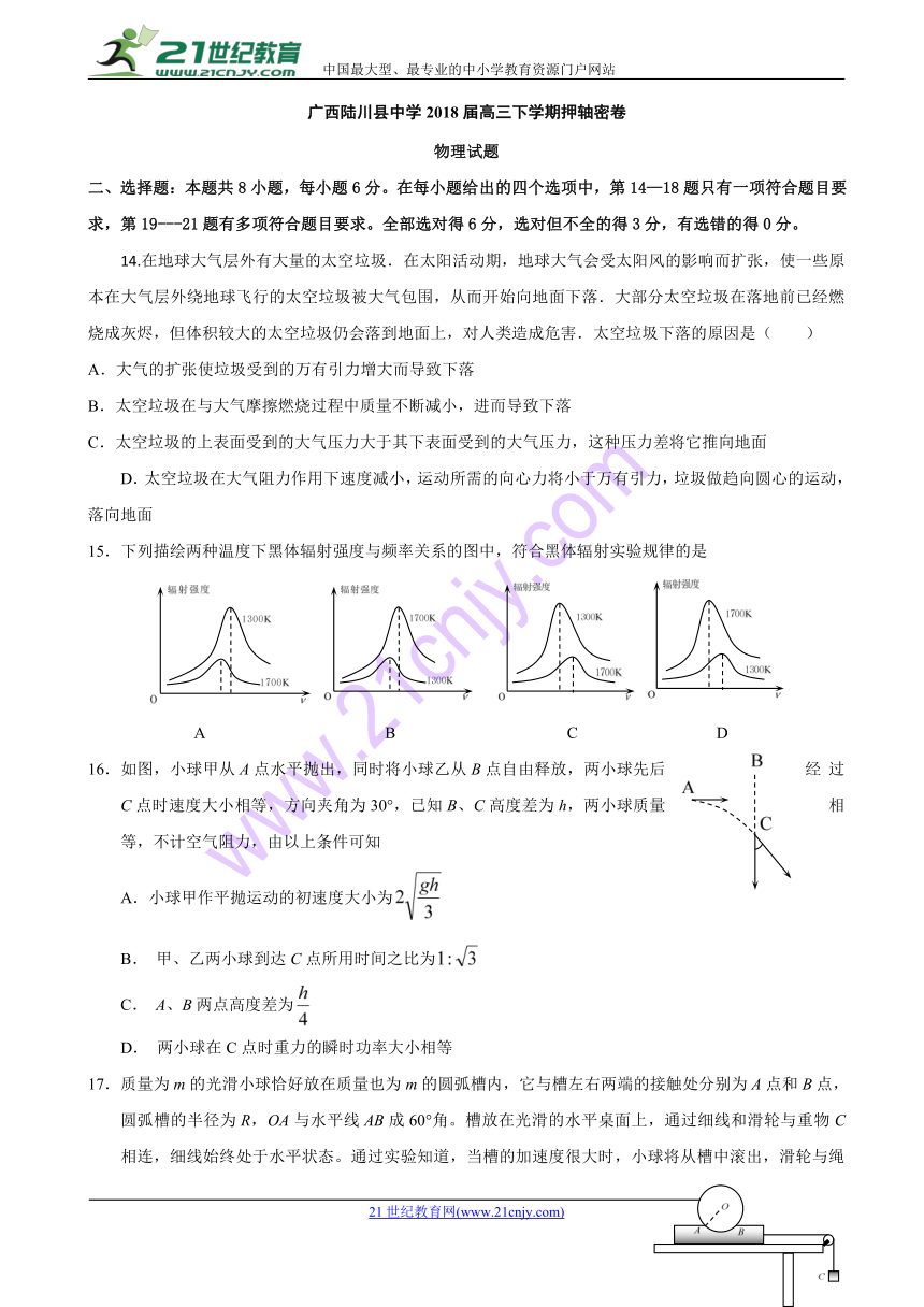 广西陆川县中学2018届高三下学期押轴考试物理试题 Word版含答案