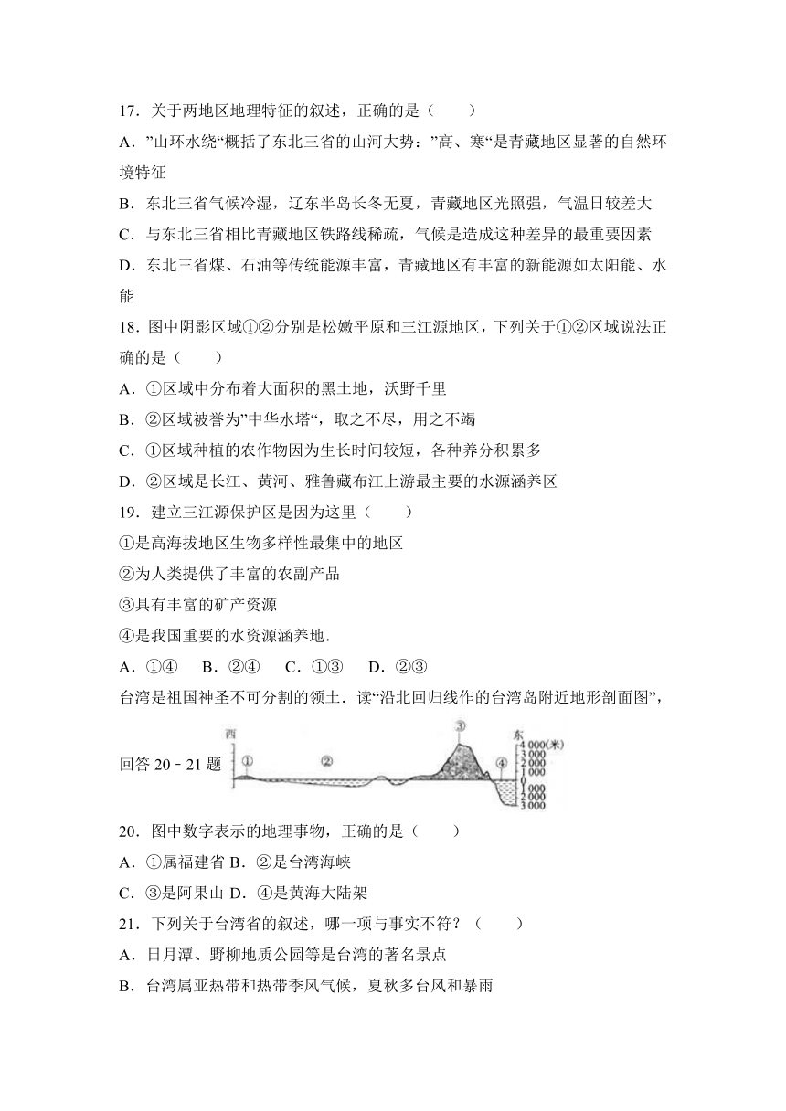 山东省临沂市莒南县2016-2017学年八年级（上）期末地理试卷（解析版）