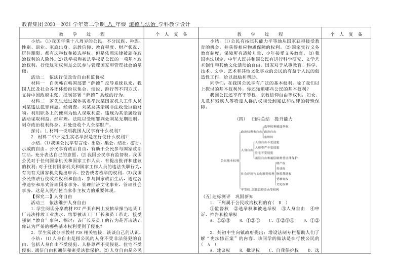 3.1公民基本权利   教案（表格式）