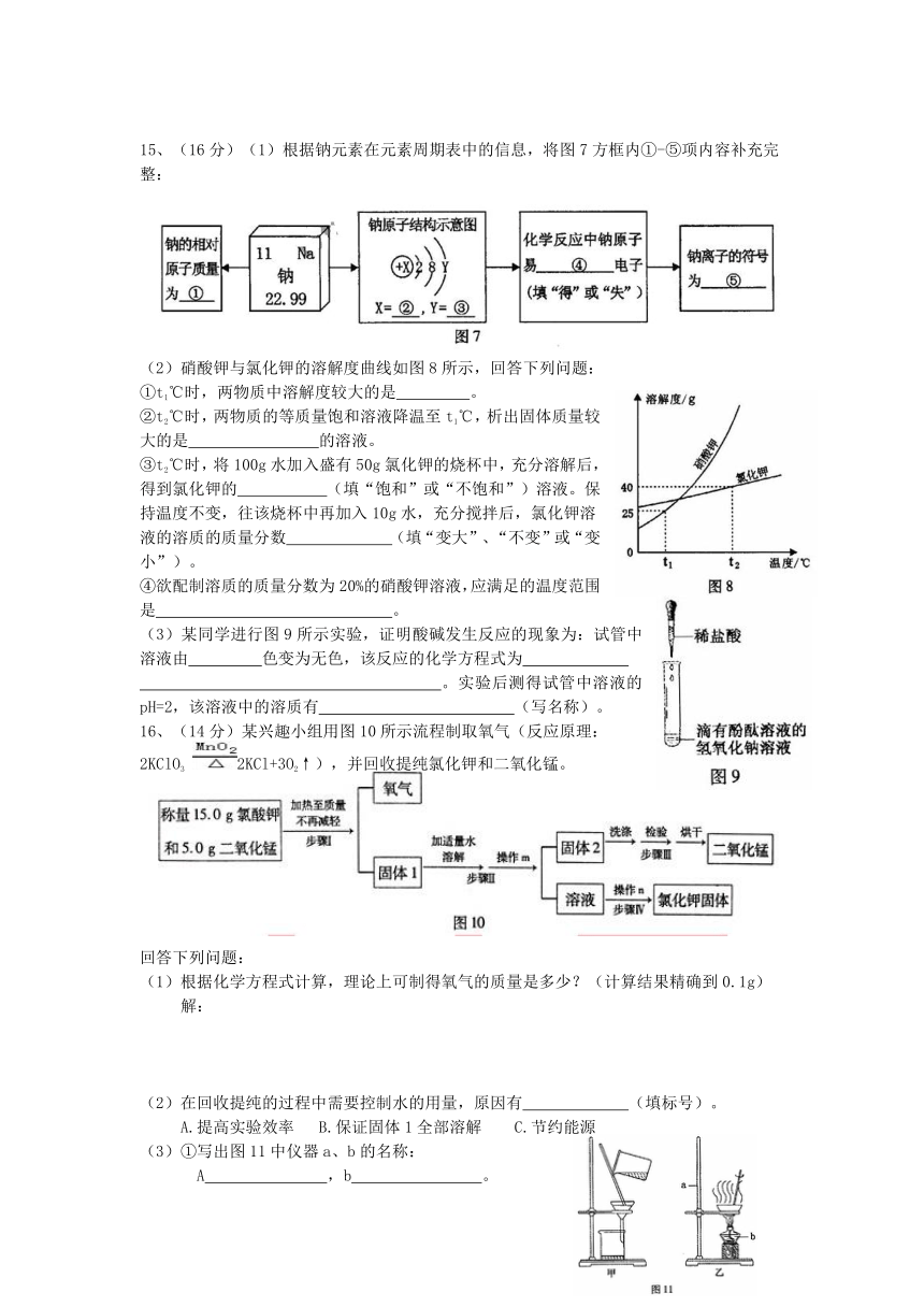 2014年福州化学中考试卷(word版含答案)