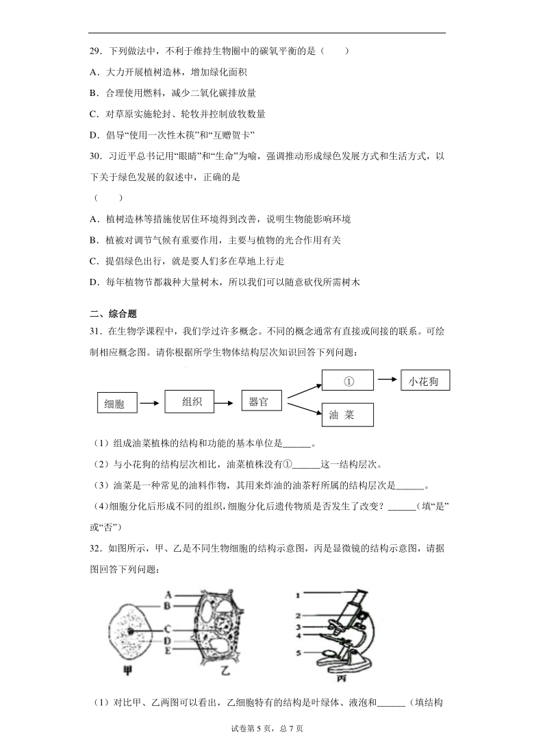 湖南省永州市祁阳县2020-2021学年七年级上学期期末生物试题（word版含解析）