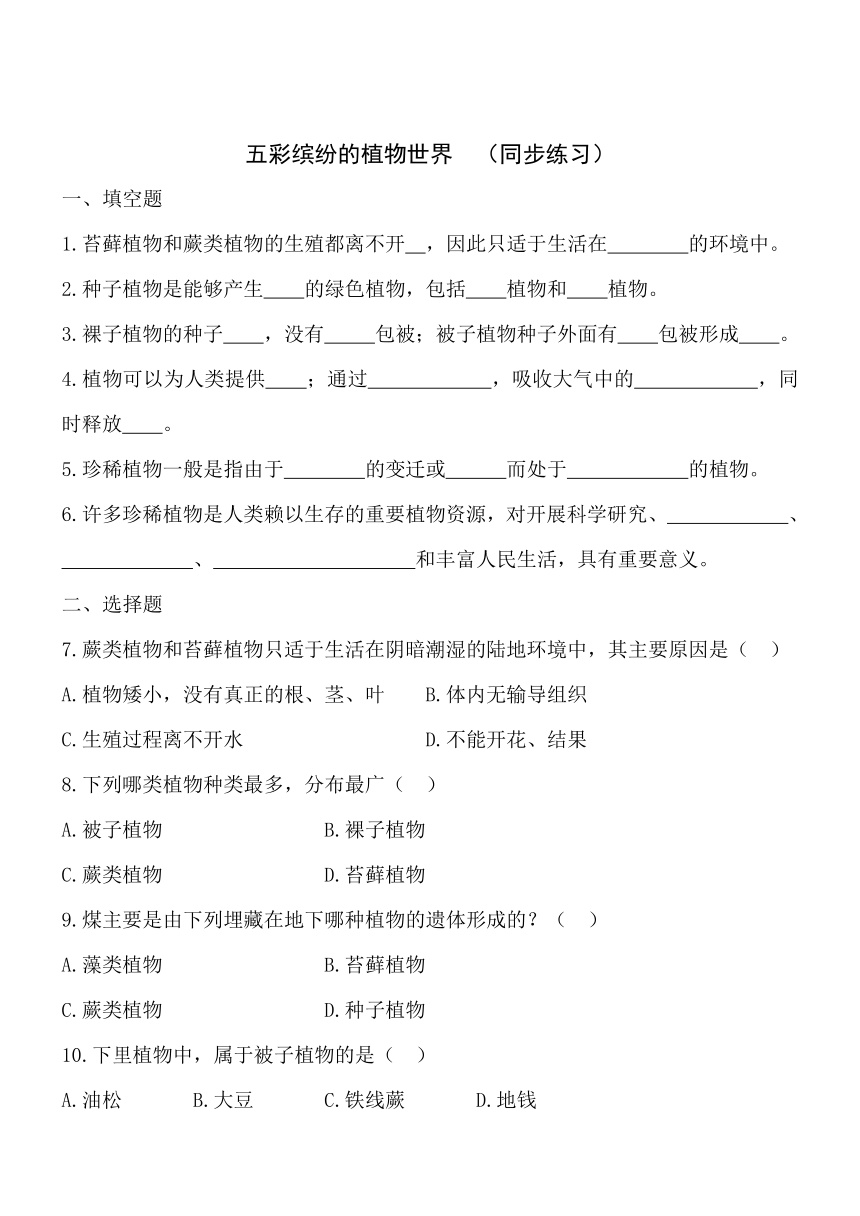 5.14.1五彩缤纷的植物世界同步练习