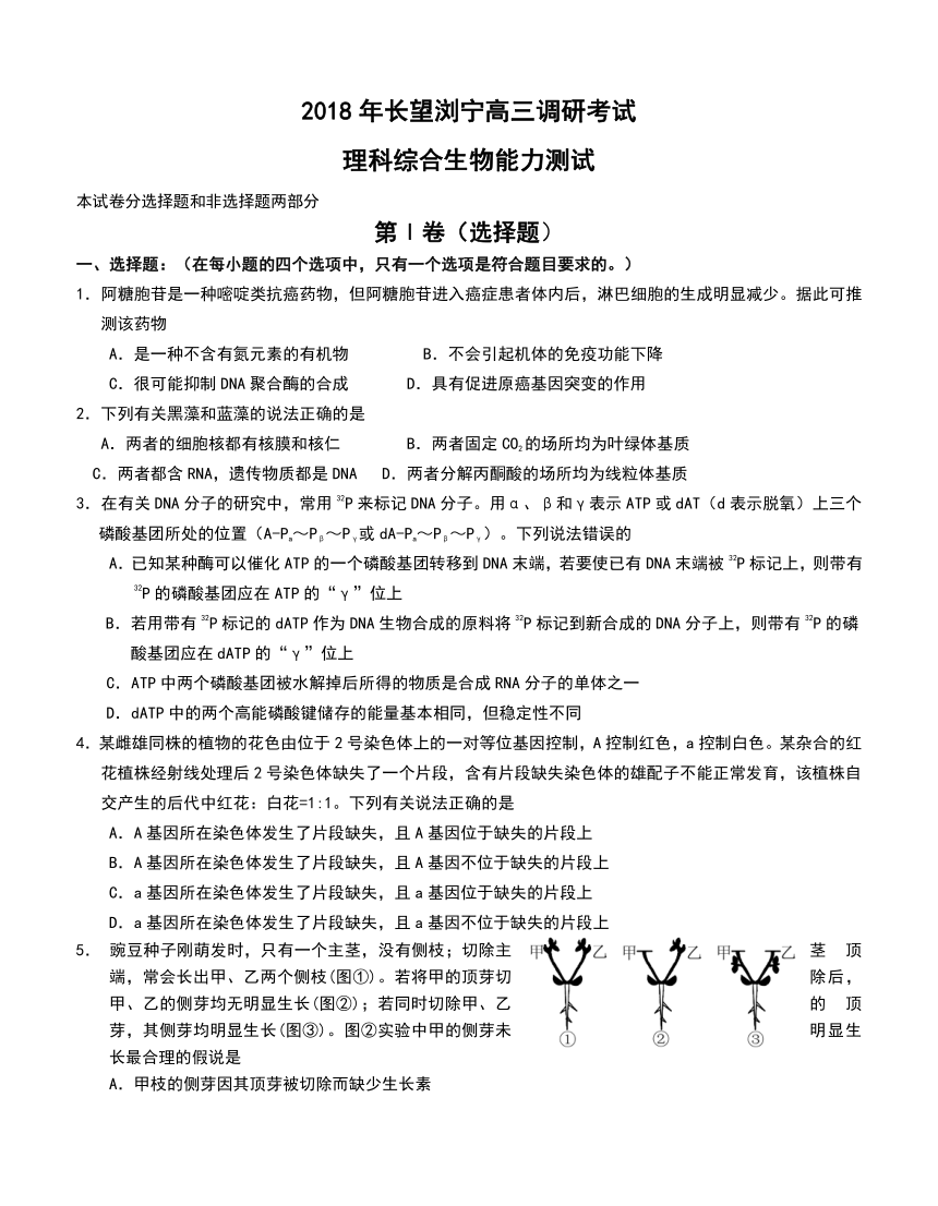 湖南省长望浏宁四县2018届高三联合调研考试理综生物