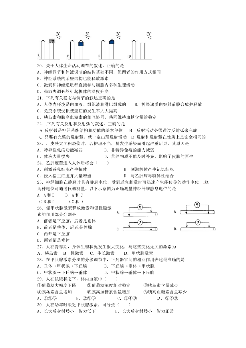 浙江省台州市外国语学校2012-2013学年高二下学期第一次月考生物（文）试题（无答案）