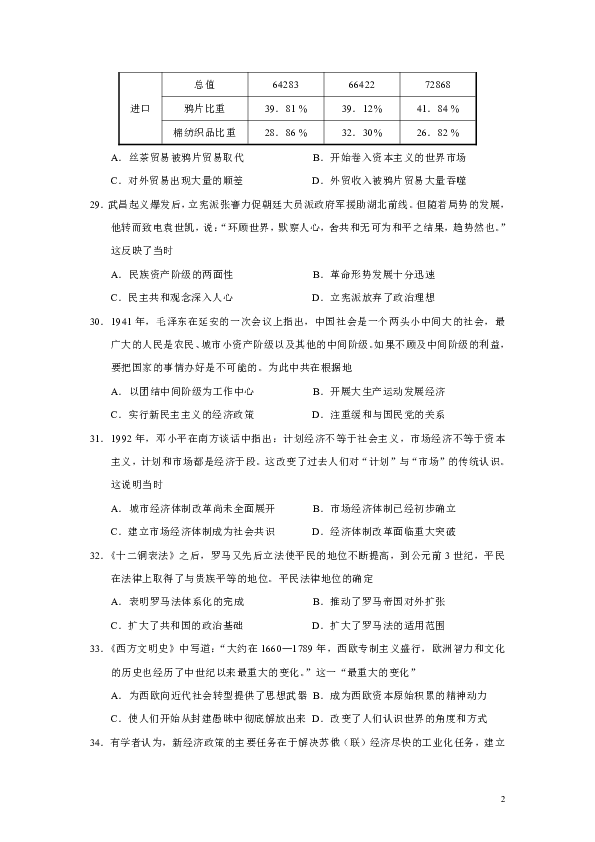 河南省洛阳市2020届高三年级第三次统一考试文综历史试题（Word版）