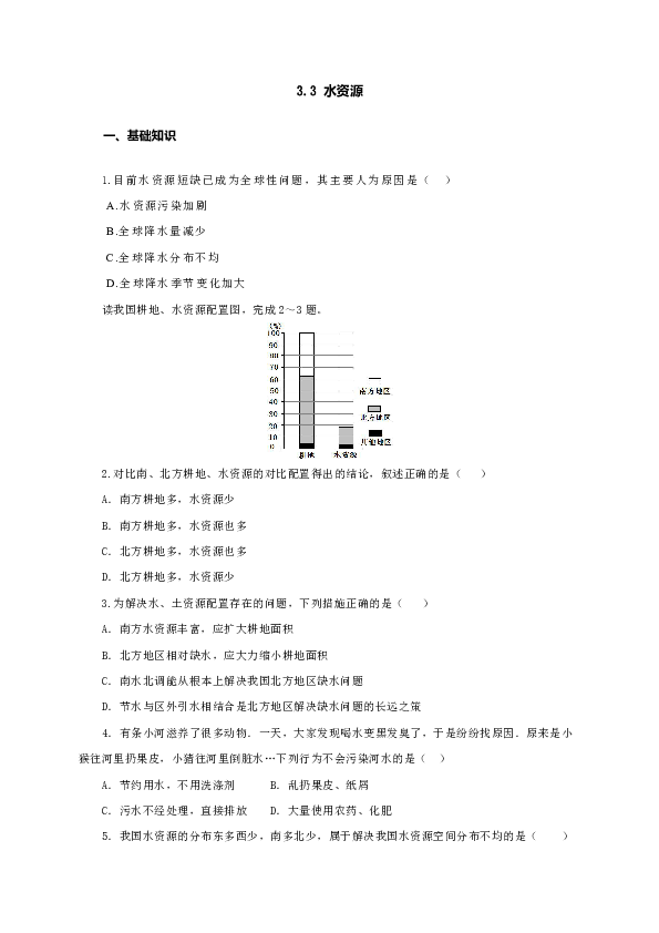 粤教版地理八上同步练习：3.3水资源（含答案）