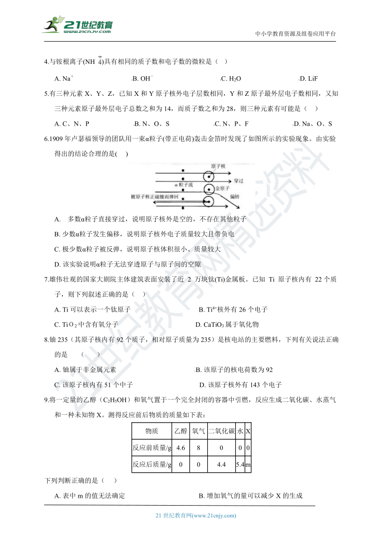 浙教版科学 八年级下 第二章 微粒的模型与符号 综合拔尖训练