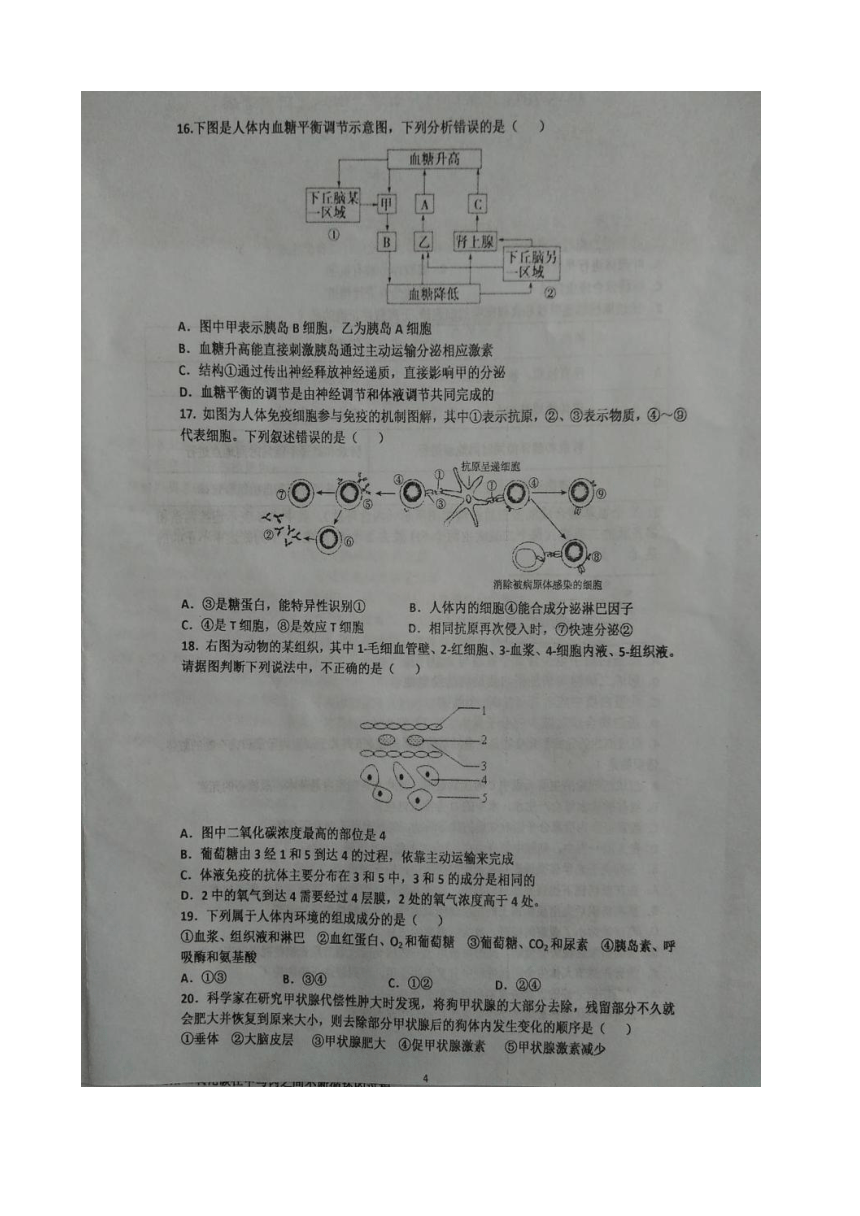 内蒙古包头九中2016-2017学年高二4月（第一次）月考生物试卷 （扫描版）