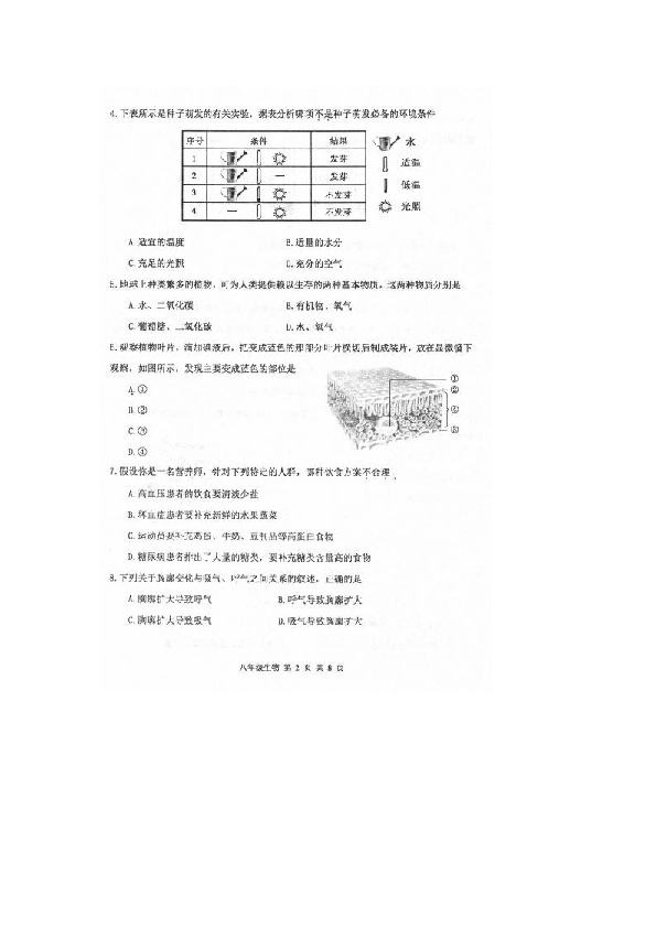 甘肃省武威市八年级生物下册期末试题（图片版含答案）