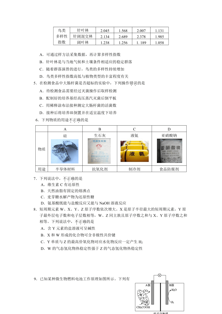 北京市西城区2016届高三二模考试理科综合试题