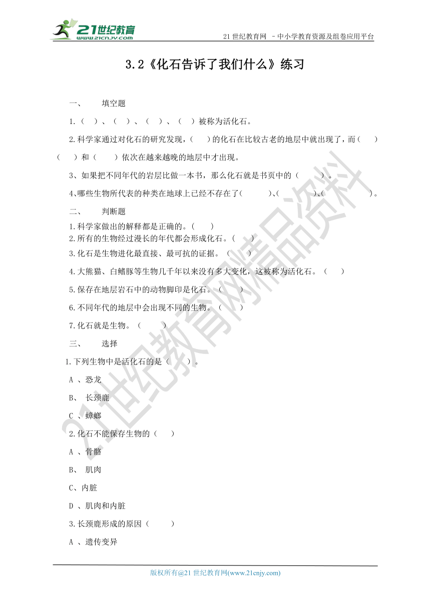 3.2化石告诉了我们什么试卷