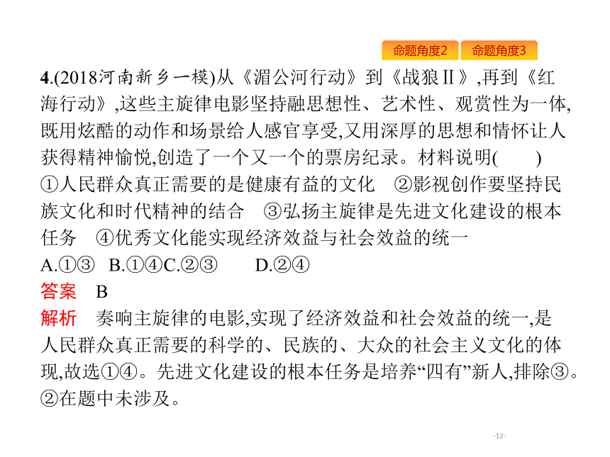 2019年高考政治专题复习课件：专题十二　发展中国特色社会主义文化（含最新2018高考真题）