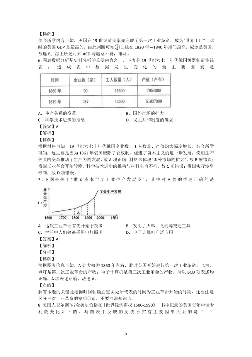 第20课 第一次工业革命  图表题专练（含解析）