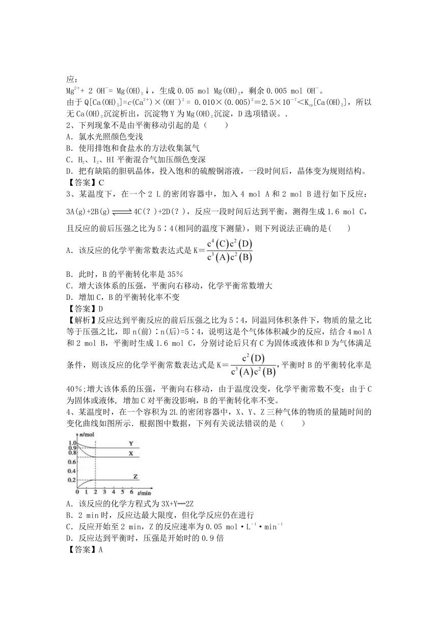 河南省信阳市二高2016年高考化学二轮专题复习训练题：专题4 化学反应速率与化学平衡