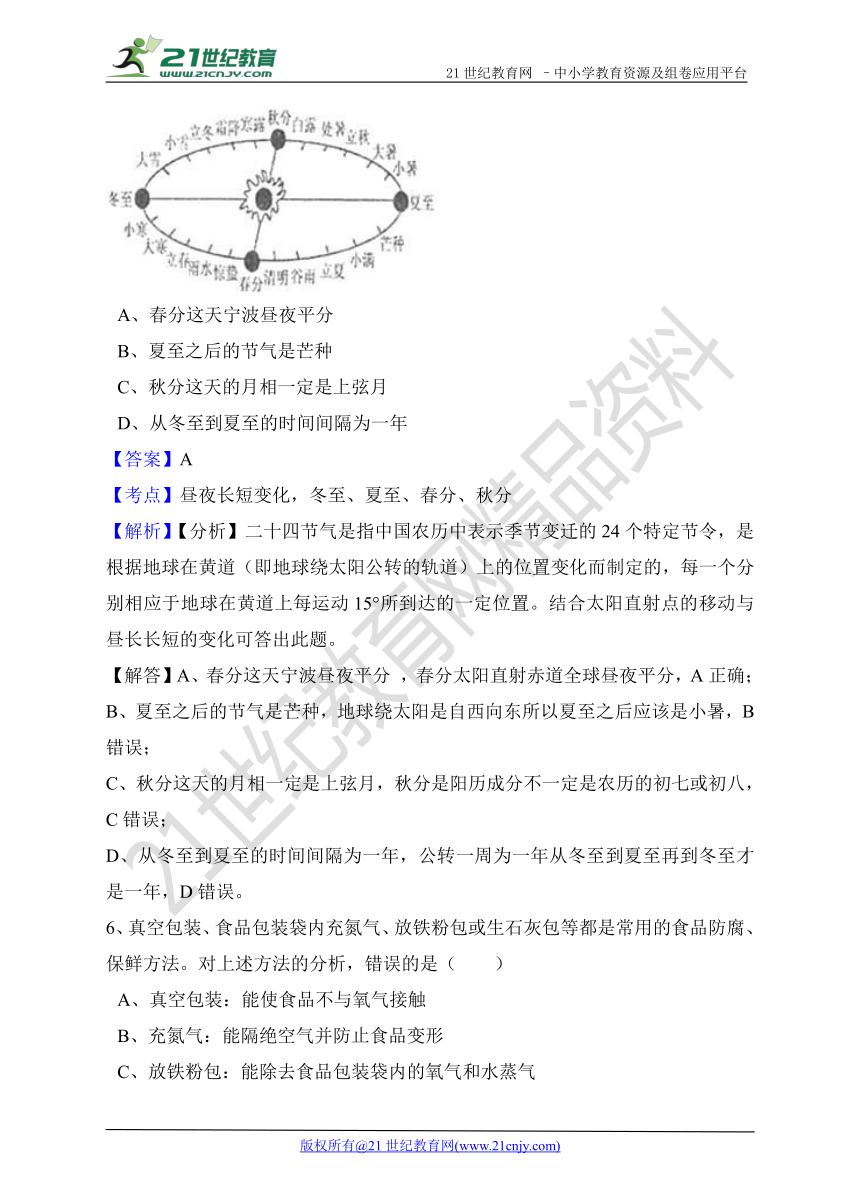 2017年浙江省宁波市中考科学试卷(解析版)