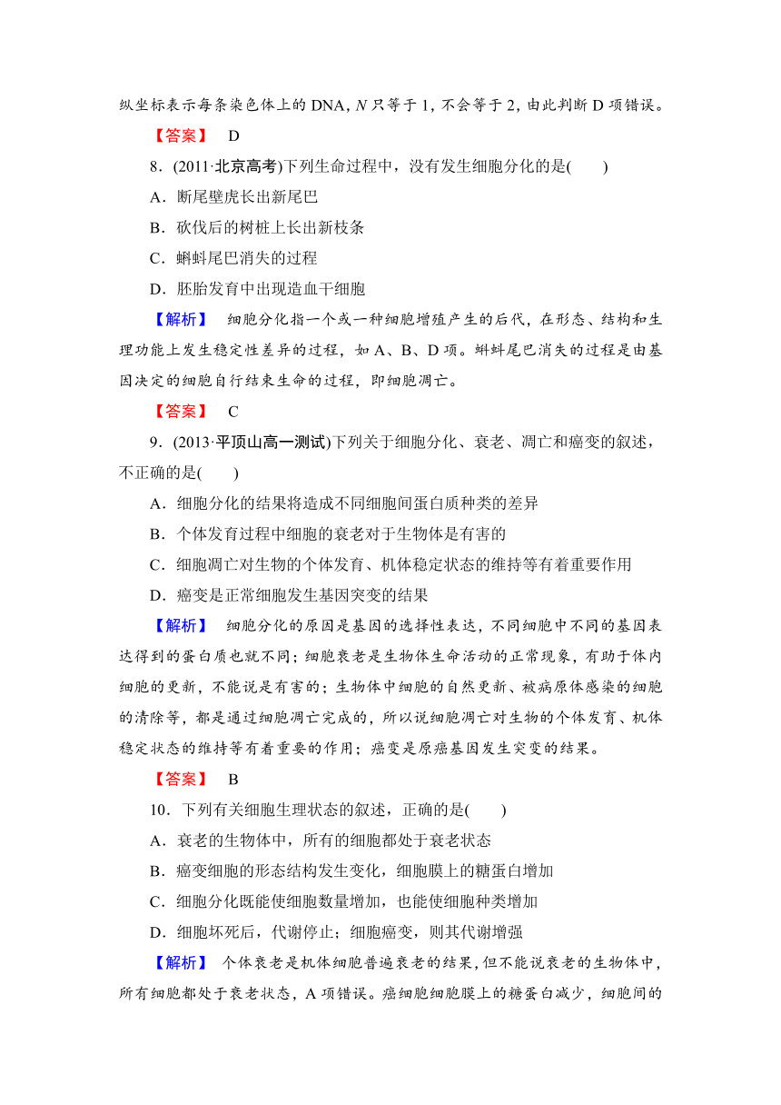 【课堂新坐标，同步备课参考】2013-2014学年高中生物（苏教版）必修1综合检测4第5章 细胞增殖、分化、衰老和凋亡