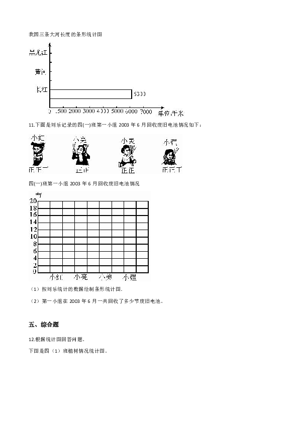 四年级上册数学单元测试-8.条形统计图 北京版（含答案）