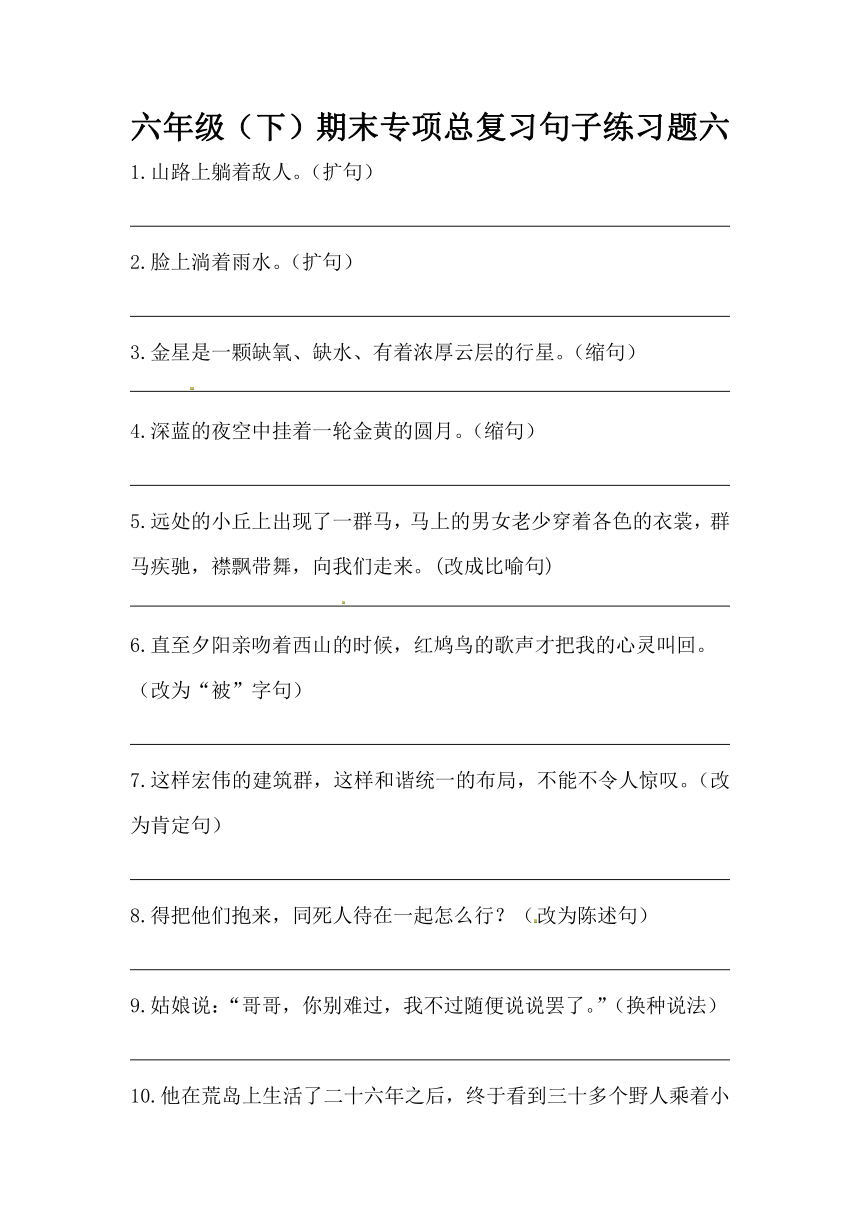 部编版六年级下册语文期末专项总复习句子练习题六含答案
