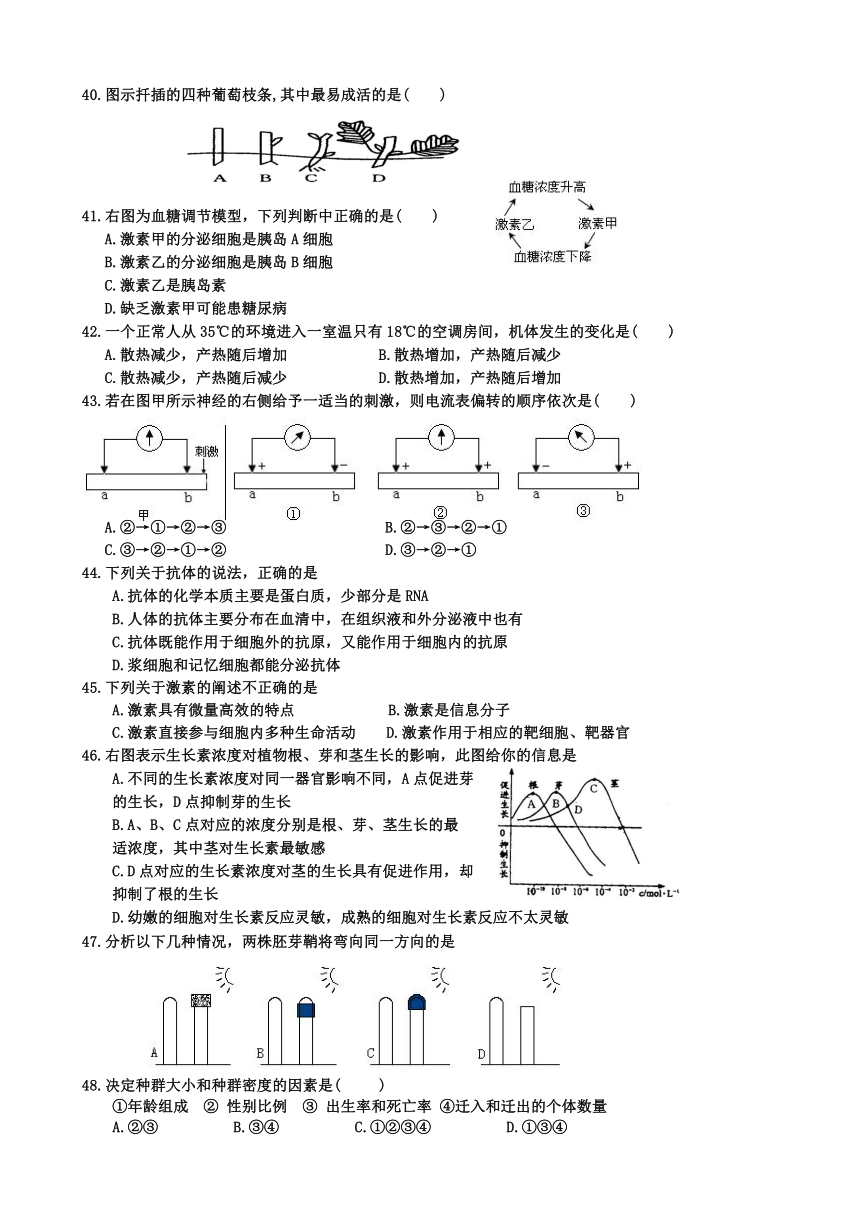 山东省济南外国语学校2016-2017学年高二上学期期末考试试题 生物（文） Word版含答案