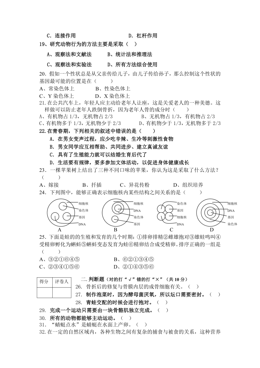 福建省建阳市2012-2013学年八年级第一学期期末考试生物试卷