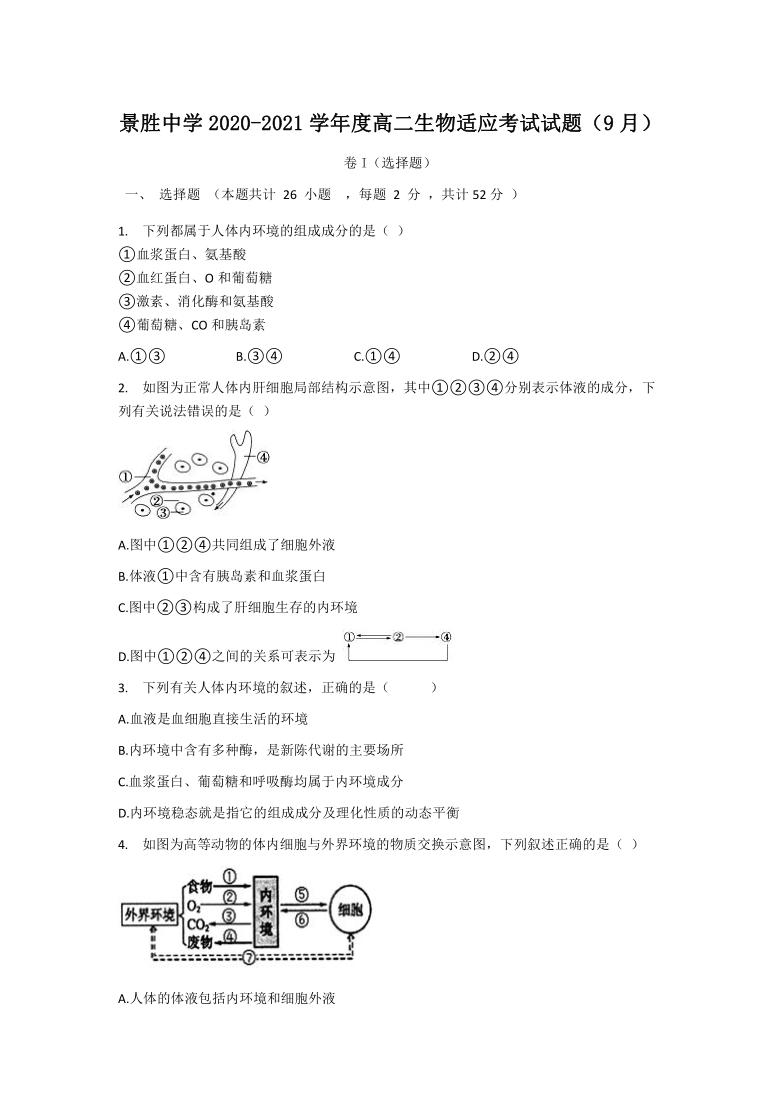 山西省运城市景胜中学2020-2021学年高二9月适应性测试生物试题