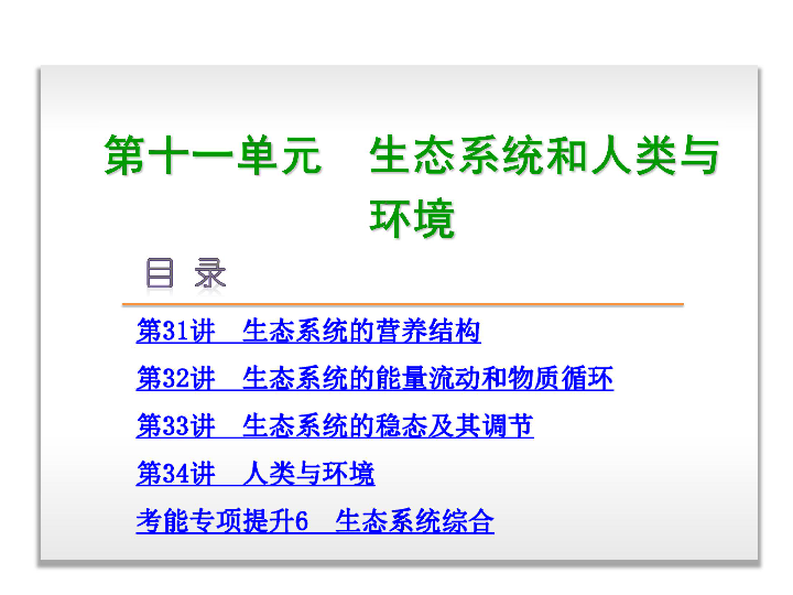 2014届高考生物一轮复习课件：第11单元-生态系统和人类与环境（浙江科技版）