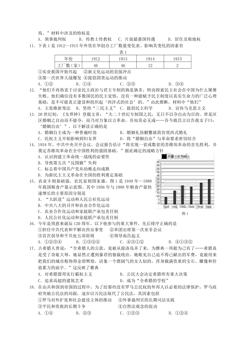 浙江省名校新高考研究联盟（Z20）2019届高三第一次联考历史试题