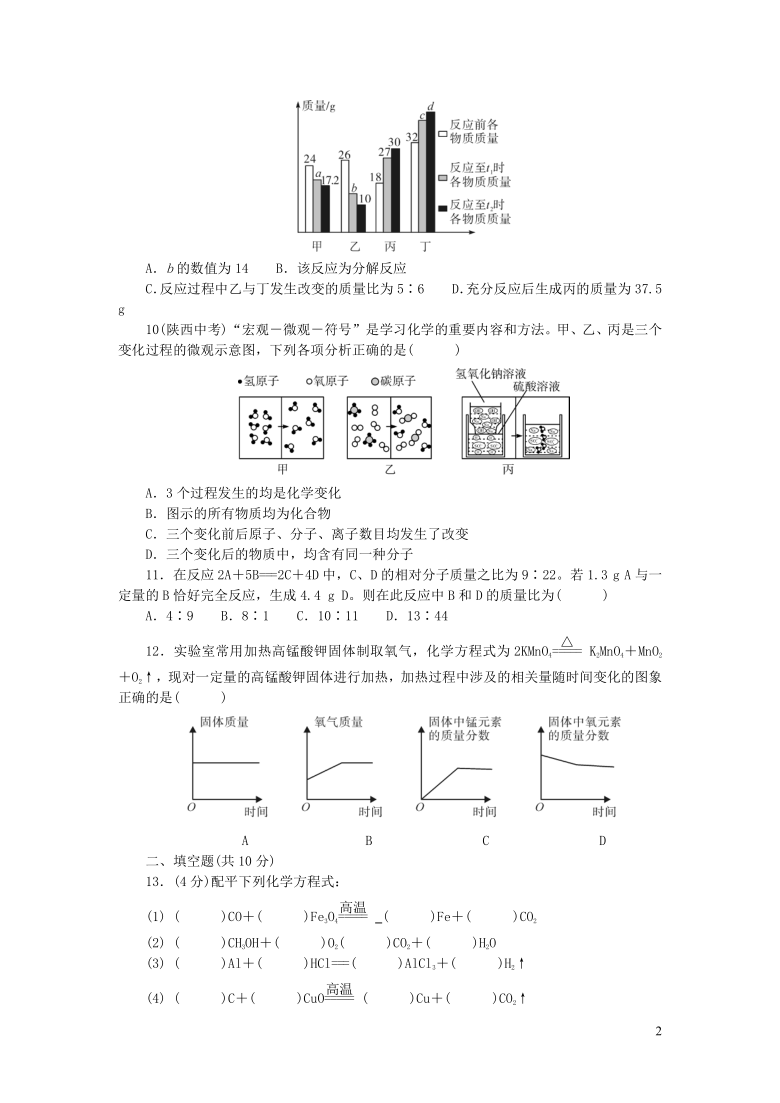 九年级化学上册单元清检测内容：第五单元化学方程式（含答案）新版新人教版