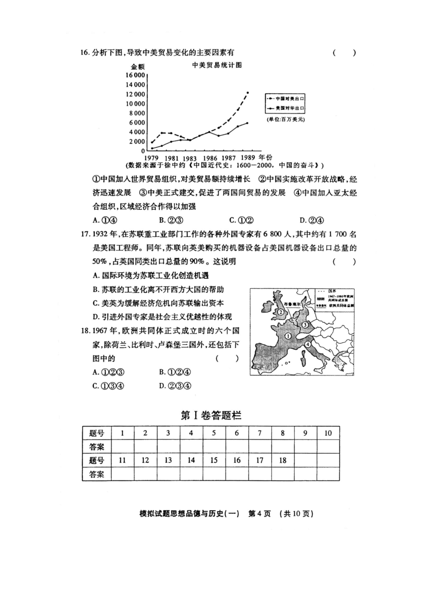 陕西省宝鸡市岐山县2018届九年级第一次中考模拟思想品德与历史试题（图片版）