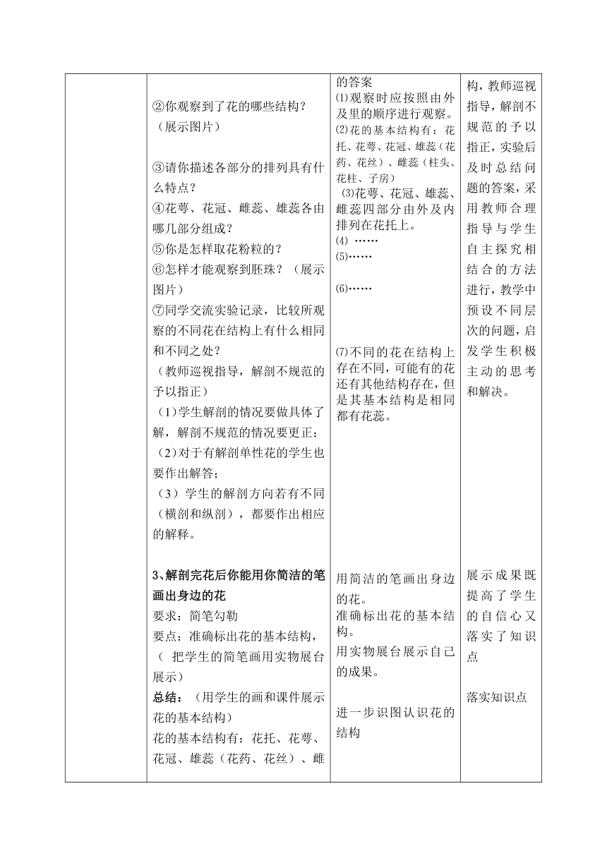 济南版生物八上第四单元第一章  第一节 花的结构和类型  第1课时教案