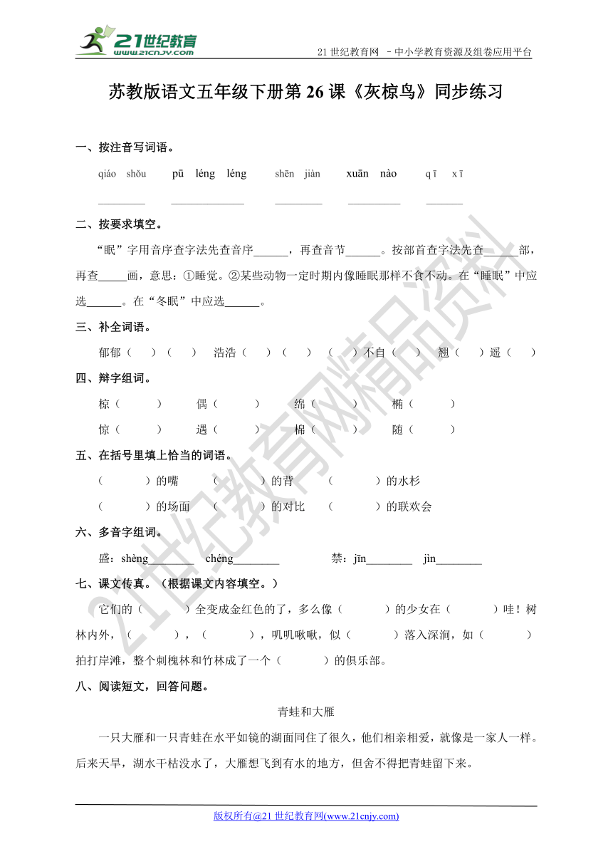 五下 第26课《灰惊鸟》同步练习（含答案）