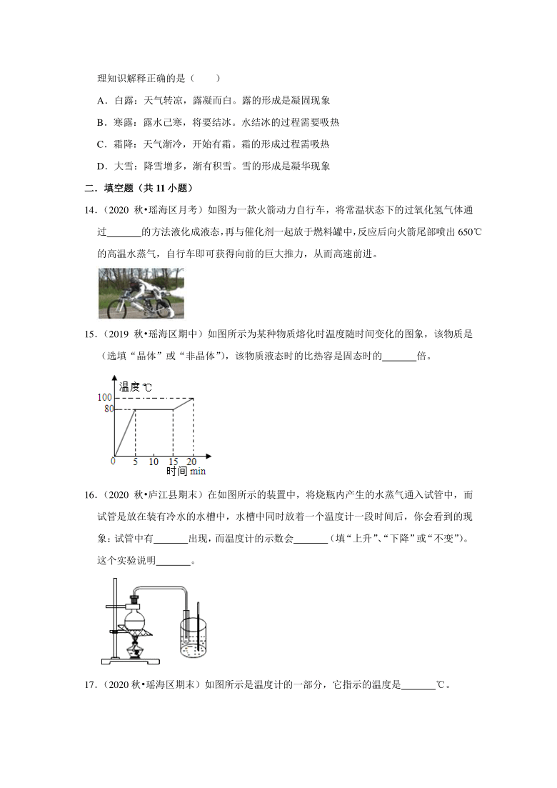 2021年安徽省中考物理复习专练（合肥专版）（4）——物态变化（含答案）