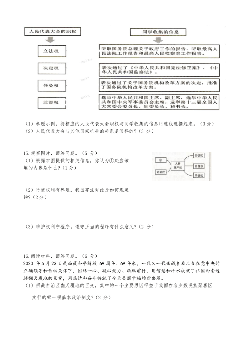 吉林省前郭县2020----2021学年度道德与法治中考第一轮复习八年级下册综合教学质量检测（二）（word版含答案）