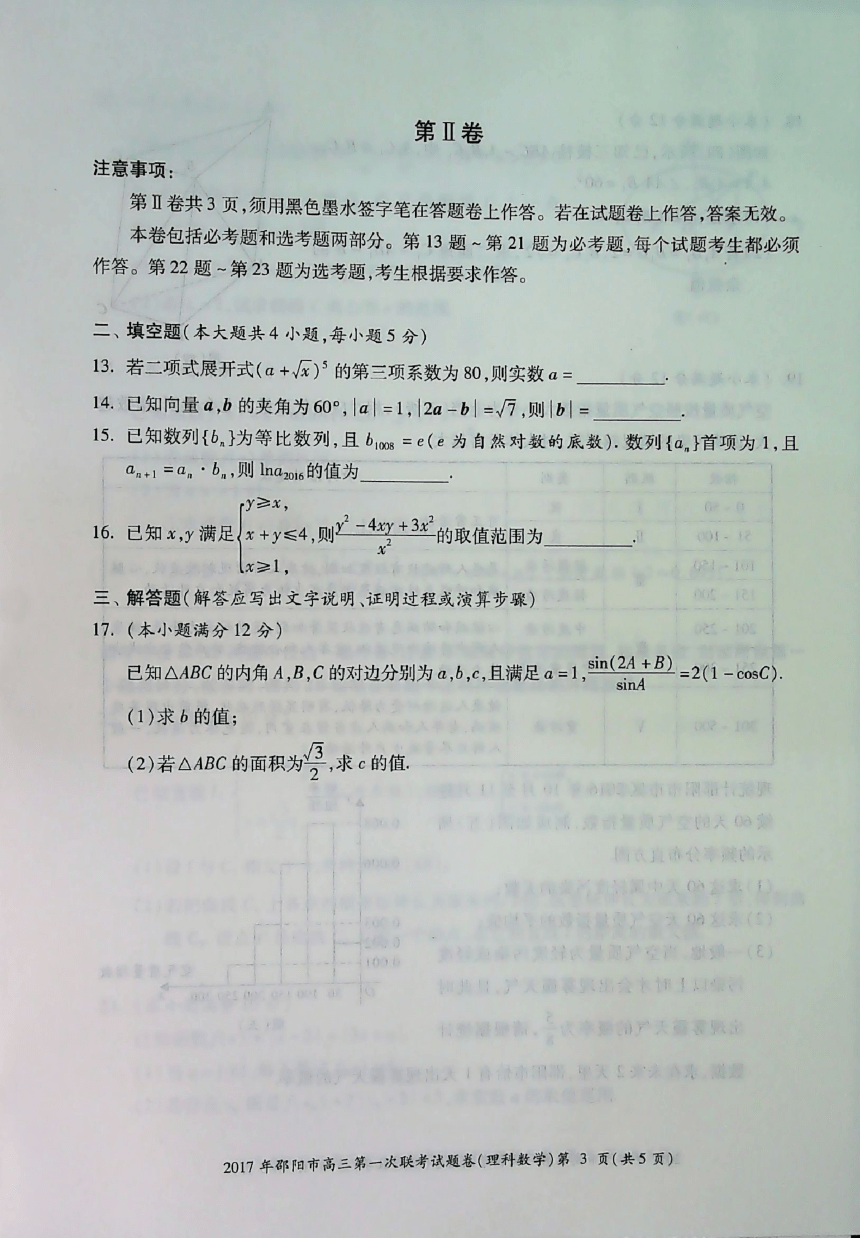 2017届邵阳市大联考理科数学试卷及答案