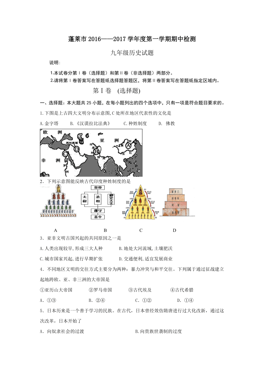 山东省蓬莱市2016-2017学年度九年级上学期期中检测历史试题