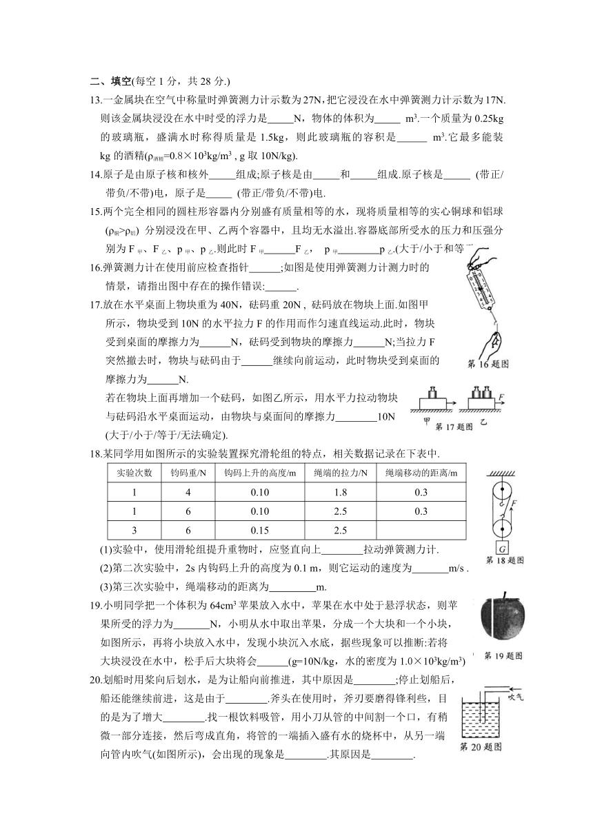 江苏省苏州市高新区2016-2017学年第二学期八年级物理期末试题及答案