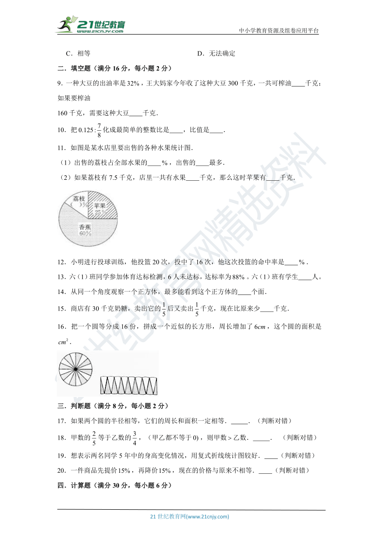 【全优考卷】北师大版小学数学六年级上册期末测评易错点集训卷