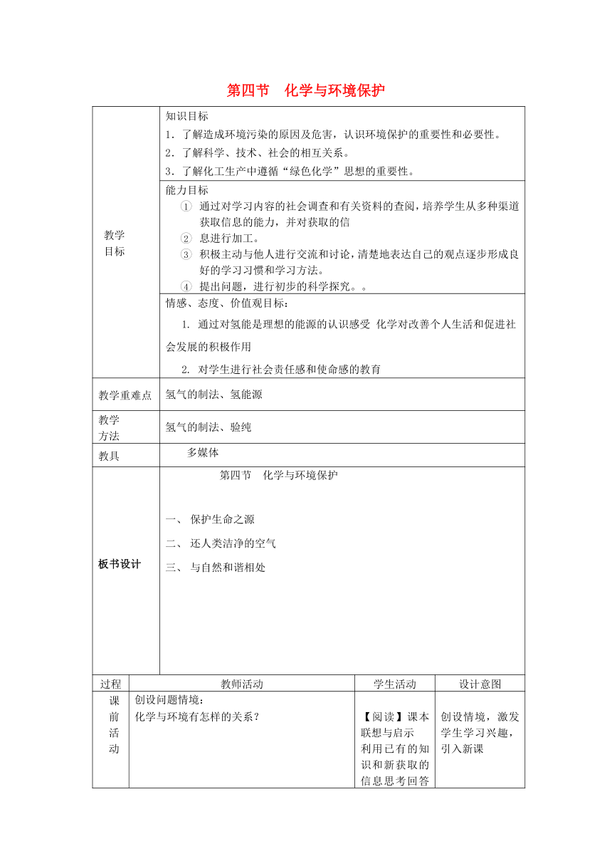 第四节 化学与环境保护 教案（鲁教版五四制）