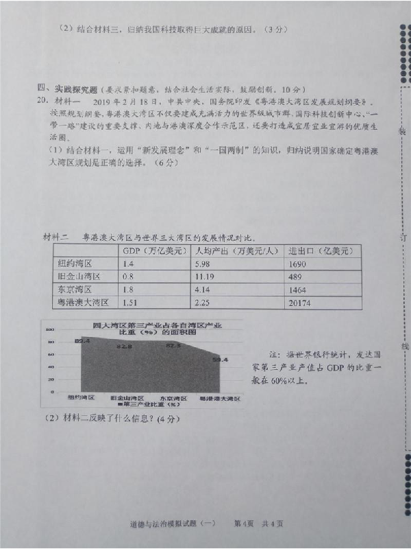 2019届广西贵港市港南区中考一模道德与法治试题（PDF版含答案）