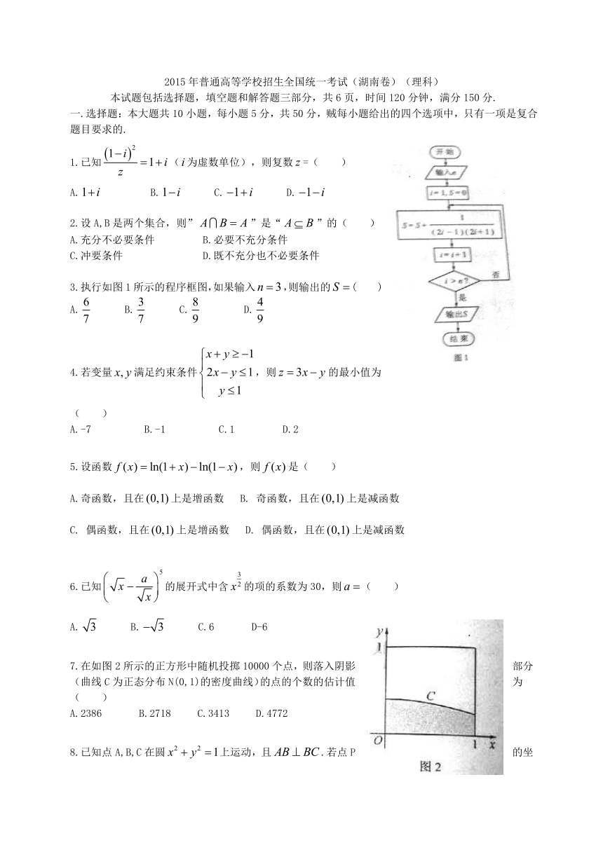 湖南理数卷文档版（无答案）-2015年普通高等学校招生统一考试