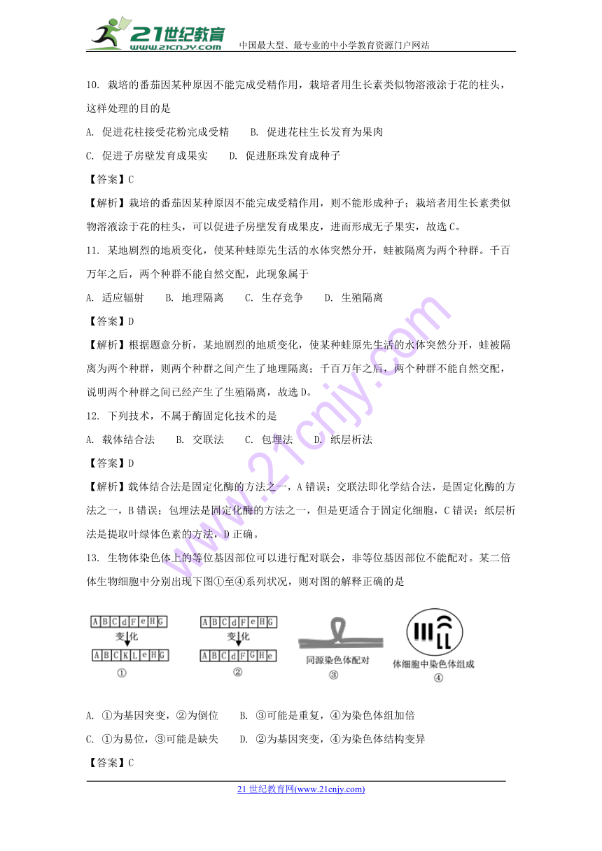 上海市静安区2018届高三下学期二模生命科学试题（解析版 ）