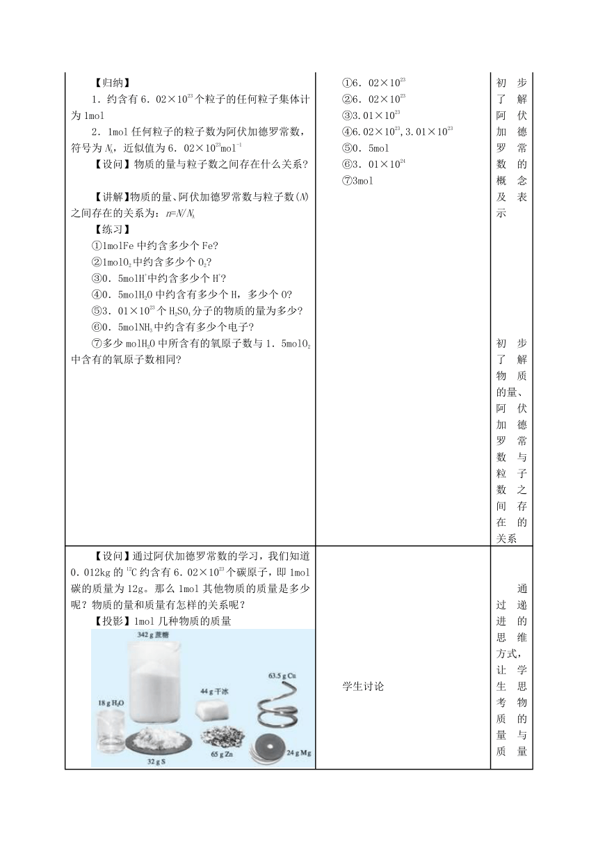 人教版（中职）化学通用类 2.1 物质的量的单位——摩尔 教学设计