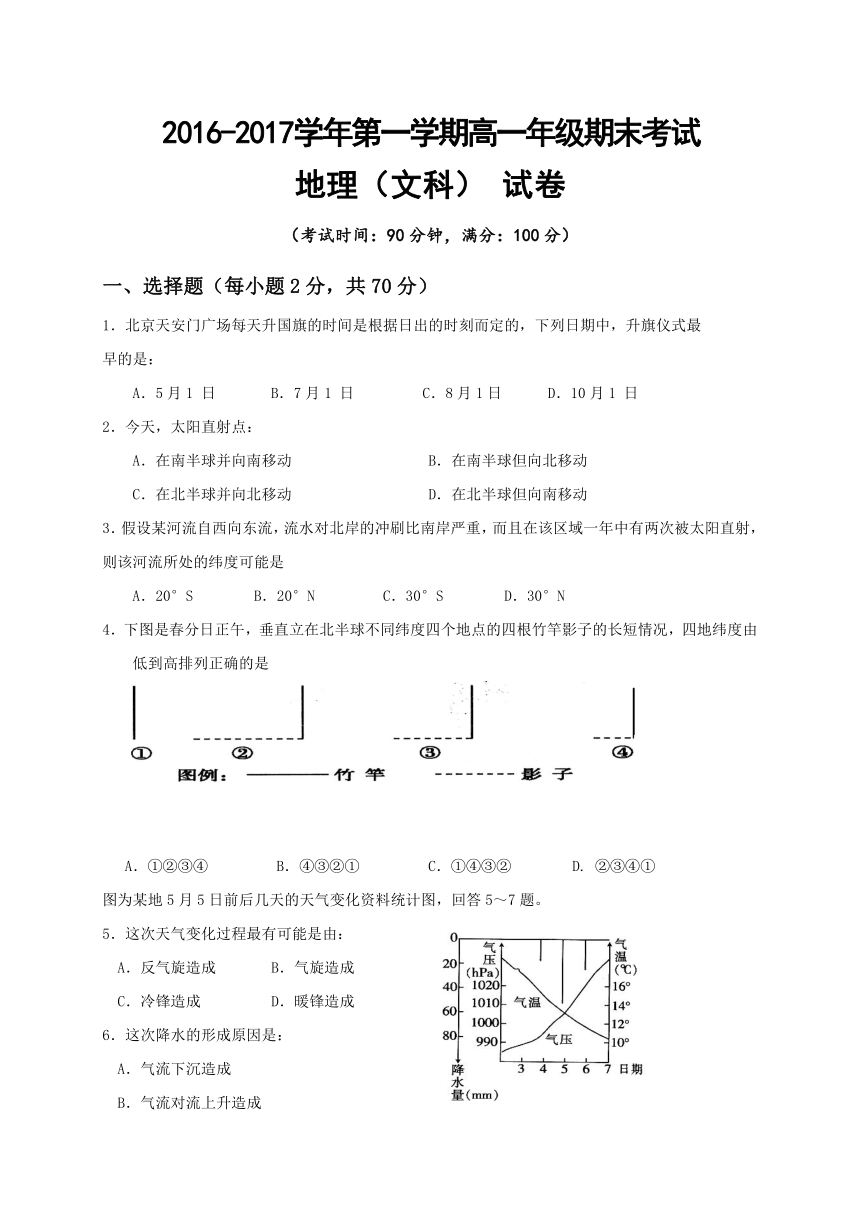 新疆兵团第二师华山中学2016-2017学年高一上学期期末考试地理（文）试题